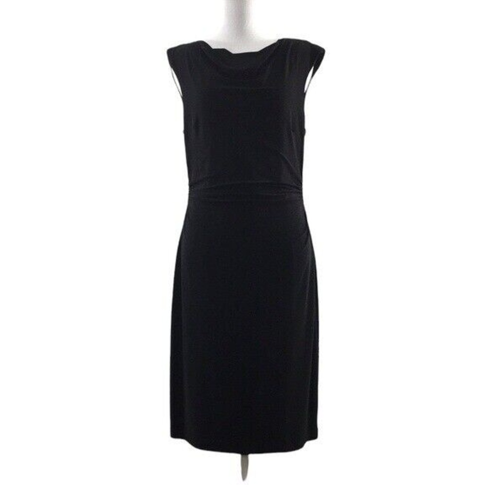David Meister Black Midi Cocktail Dress Womens 10 Sleeveless Cowl Neck